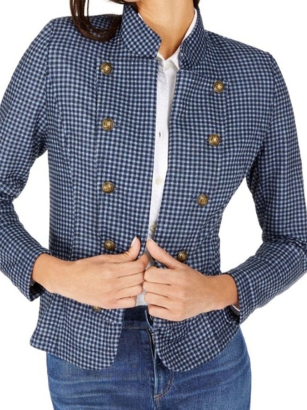 Tommy Hilfiger Navy Gingham Double-Breasted Blazer